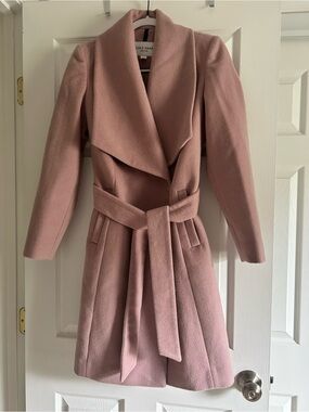 Cole Haan Blush Pink Wool Wrap Belt Coat